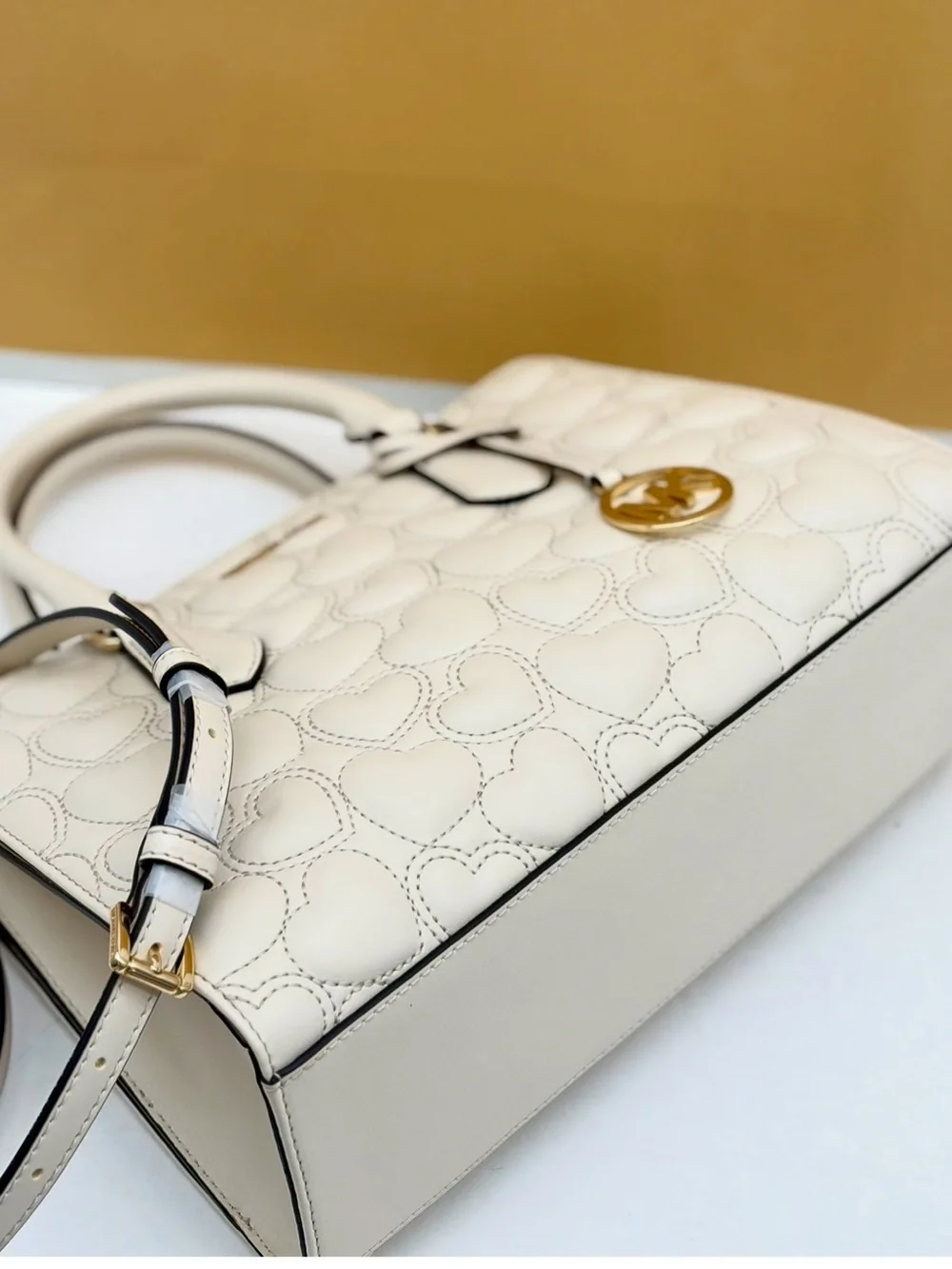 Michael Kors Cream Quilted Heart Satchel and Wristlet Set